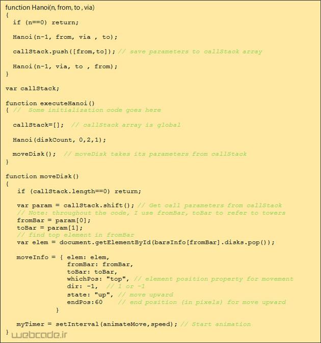 برج هانوی با جاوااسکریپت